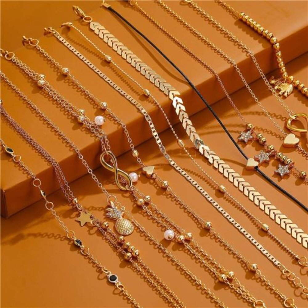 12pcs Women's Charm Anklet Set Gold Multilayer Adjustable Ankle - Picture 4 of 7
